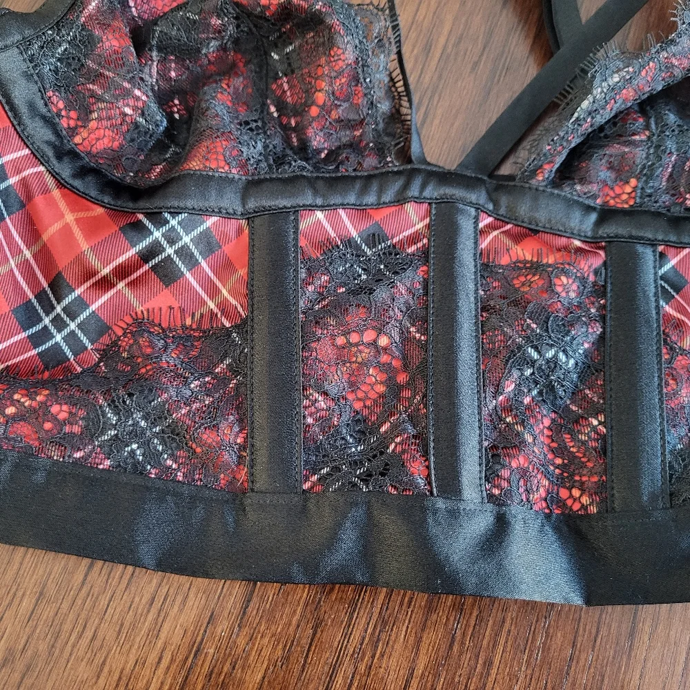 VICTORIA'S SECRET Very Sexy Red Black Plaid Sheer Back Bustier Bra Women's Small